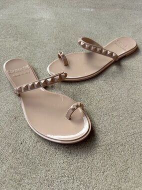 Carmen Sol Maria Jelly Sandals Nude Blush Studded Thong Slides Italy 10 Vegan
